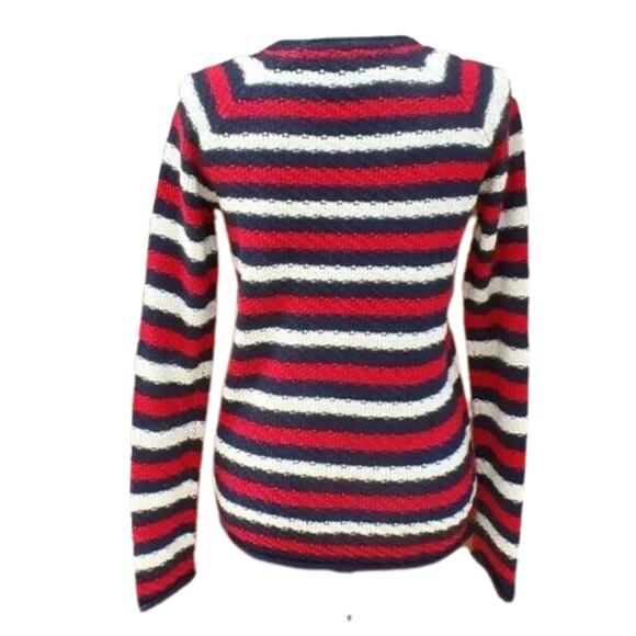 Joe Boxer Striped Long Sleeve Crew Neck Pullover Knit Sweater Navy Red White - Picture 3 of 9